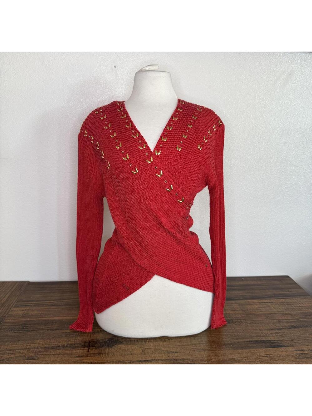 Ralph L by Southern Wear Red Knit Sweater with Gold Studs Small